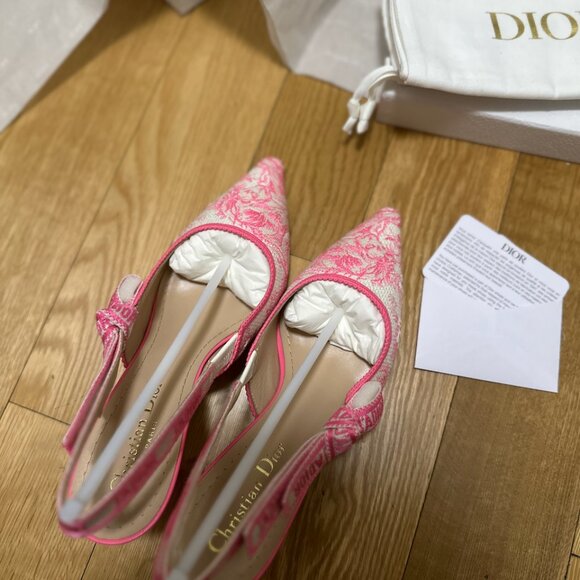 NEW DIOR J'ADIOR SLINGBACK PUMP EMBROIDERED COTTON PINK Toile De Jouy 37.5 7.5 - Picture 5 of 9